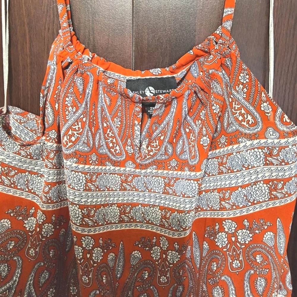 Ashley Stewart Orange and Red Sleeveless Camisole with Paisley Print. NWOT - Picture 2 of 3